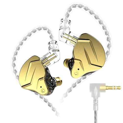 KZ ZSN Pro X in Ear Monitor Wired Earphone 10mm Dynamic Driver Deep Bass IEM 0.75mm 2Pin Detachable OFC Cable for Phone Android MP3 MP4 Music (Golden (No Mic))