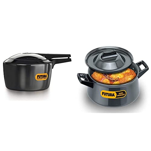 Hawkins - F40 Futura Hard Anodised Pressure Cooker, 3 Litre and Futura Hard Anodised Handi Sauce Pan, 3 Litres, Black