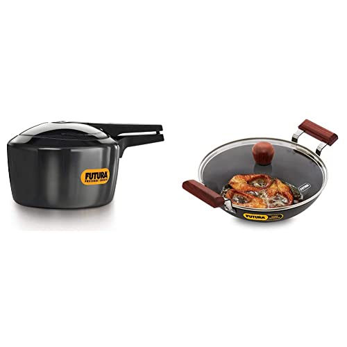 Hawkins - F40 Futura Hard Anodised Pressure Cooker, 3 Litre and Futura Hard Anodised Aluminium Deep Fry Pan(Fish-Fry Kadhai), 2.5 litres, Black (AFFK25G)