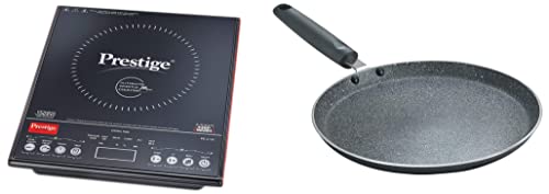 Prestige PIC 3.1 V3 2000-Watt Induction Cooktop with Touch Panel (Black) & Prestige Omega Deluxe Granite Dosa Tawa, 28 cm, Black