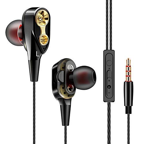 Shahn R6 Dual Driver Earphone | Super Bass Reflex Headphone with Mic | Amazing Quad Core Dual Speaker for HD Music. (Black)