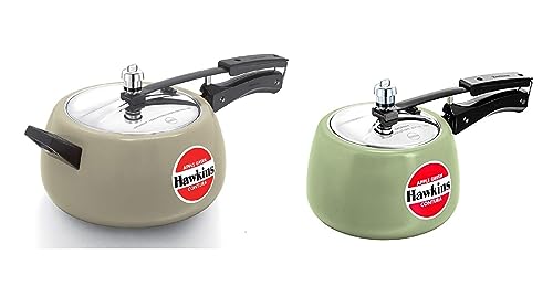 Hawkins Ceramic- Coated Aluminium Inner Lid Handi/Contura Pressure Cooker, 3 Litre And 5 Litre, Combo Set (Apple Green)