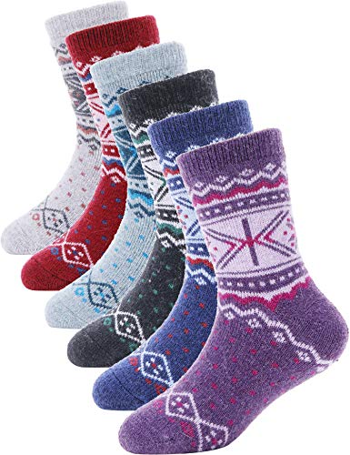 Children Wool Socks For Boy Girl Kids Toddler Thick Thermal Warm Cotton Winter Crew Socks 6 Pack (Snowflake, 1-3 Years Old)