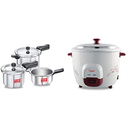 Prestige Svachh Aluminium 2+3+5 Litre Combo Cooker With Induction Base + Prestige Prwo 1.5 Litre Red Colour Rice Cooker, 3 Liter