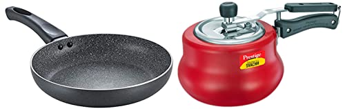 Prestige, 10752, 3 L, Nakshatra Duo Red Handi, with Deep Lid & Prestige Aluminium Omega Deluxe Granite Fry Pan, 28 cm, Black (36306)