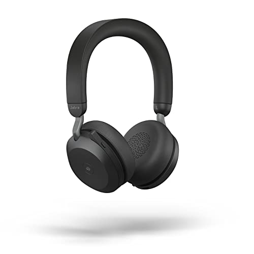 Jabra Evolve2 75 PC Wireless On Ear Headset with 8-Microphone Technology - Dual Foam Stereo Headphones with Advanced Active Noise Cancelling, USB-A Bluetooth Adapter and MS Teams-Compatibility - Black