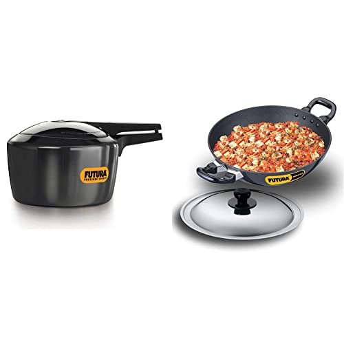 Hawkins - F40 Futura Hard Anodised Pressure Cooker, 3 Litre and Q55 Futura Non-Stick Round Bottom Deep-Fry Pan with Steel Lid 2.5 Litre
