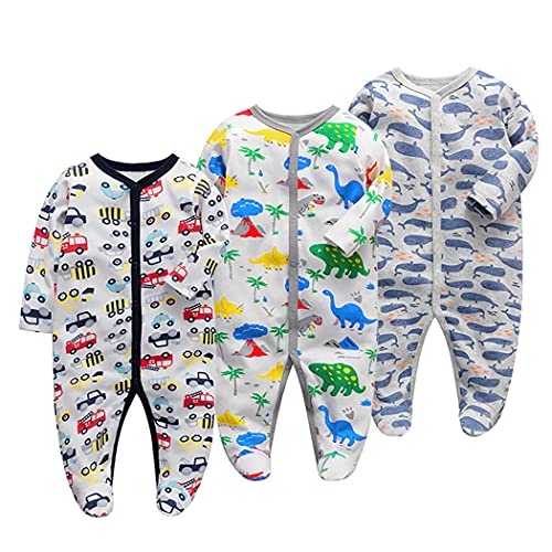 Licogel Infant Jumpsuit Unisex Cotton 3PCS Cartoon Lovely Causal Unisex Fashion Long Sleeve Baby Footed Romper Baby Playsuit Bodysuit Cartoon Cute