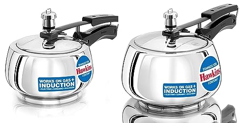 Hawkins Stainless Steel Contura Induction and Gas Compatible Inner Lid Pressure Cooker Combo Set, Silver (1.5 litre and 3 litre)