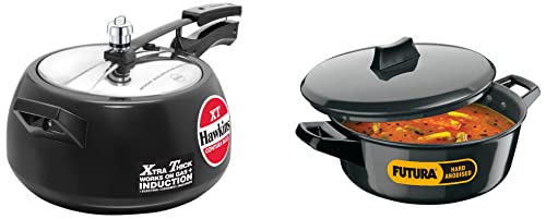 Hawkins Contura Black XT Induction Compatible Aluminium Inner Lid Pressure Cooker, 5 Litre & Hard Anodised Induction Compatible Cook-n-Serve Bowl with Hard Anodised Lid, 3 Litre