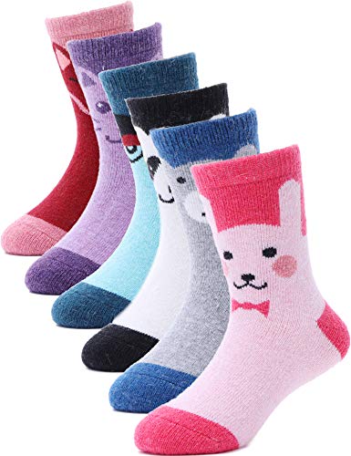 Children Wool Socks For Boy Girl Kids Toddler Thick Thermal Warm Cotton Winter Crew Socks 6 Pack (Animal, 1-3 Years Old)