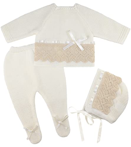 Escalett Layette Newborn Baby Knitted Clothes Set, Coming Home Knit Outfit for Boys and Girls, (1136, Beige, Newborn), Beige, Newborn