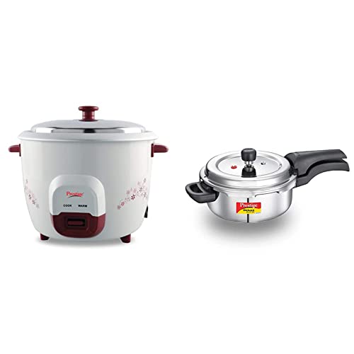 Prestige PRWO 1.8 Litre Red Colour Rice Cooker + Prestige Svachh Deluxe Alpha 3.0 Litre Stainless Steel Pressure Cooker