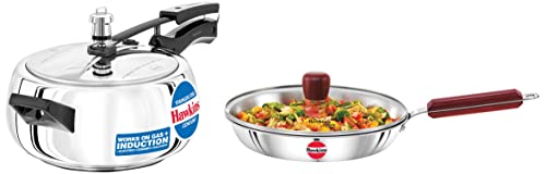 Hawkins Stainless Steel Contura Induction Compatible Inner Lid Pressure Cooker, 3.5 Litre & Tri-Ply Stainless Steel Induction Compatible Frying Pan with Glass Lid, 26 cm, 3 mm