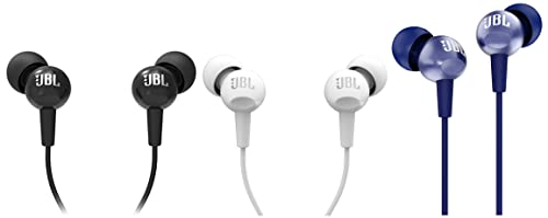 JBL C200SI, Premium in Ear Wired Earphones with Mic, Signature Sound(Blue) & C100SI Wired in Ear Headphones with Mic (Black) & C100SI Wired in Ear Headphones (White)