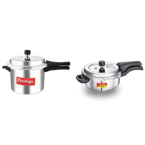 Prestige Popular Aluminium Pressure Cooker, 5 Litres, Silver + Prestige Svachh Deluxe Alpha 3.0 Litre Stainless Steel Pressure Cooker