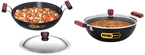 Hawkins Futura 5 Litre Deep Kadhai with Glass Lid, Induction Kadai, Deep Fry Pan & Hard Anodised Deep-Fry Pan/Kadhai with Stainless Steel Lid, 4 Litre, 30 cm, 4.06 mm