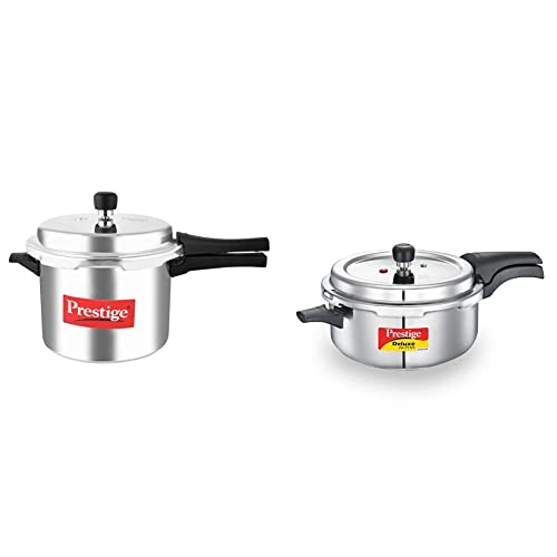 Prestige Popular Aluminium Pressure Cooker, 5 Litres, Silver + Prestige Svachh, 20255, 5 L, Deep Pressure Pan, with deep lid for Spillage Control