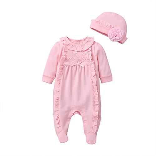 ToodiiIN Jumpsuit for Kids, Newborn Infant Baby Girls Solid Ruffles Floral Romper +Hat Outfits Sets