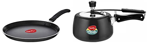 Pigeon by Stovekraft Hard Anodised Aluminium Inner Lid Cooker - 3 Litre with Induction Base (Contura), medium & Special Non-Stick Aluminium Flat Tawa (27cm)