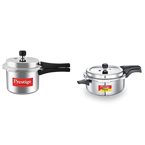 Prestige Popular Aluminium Pressure Cooker, 3 Litres, Silver + Prestige Svachh, 20255, 5 L, Deep Pressure Pan, with deep lid for Spillage Control
