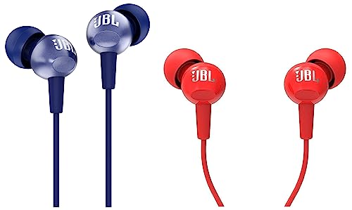 JBL C200SI, Premium in Ear Wired Earphones with Mic, Signature Sound && C100SI Wired in Ear Headphones with Mic, Pure Bass Sound, One Button Multi-Function Remote, Premium Metallic Finish