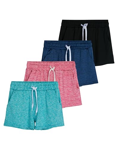 4 Pack: Girls Active Athletic Performance Quick Dry Fit Short Running Sports Shorts Soccer Tennis Summer Basketball Lounge Casual Sleep Bottoms Gym Workout Pockets Drawstring Dolphin- Set 2,S (8)