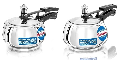 Hawkins Stainless Steel Contura Induction and Gas Compatible Inner Lid Pressure Cooker Combo Set, Silver (1.5 litre and 2 litre)