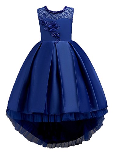 Flower Girls Pageant Dress for Girl Wedding Casual Gowns Age of 10 Dress for Big Girls 11 12 Prom Graduation Girl Dresses Elegant Pageant Party Lace Tulle Gowns Birthday Beauty (Sapphire, 160)