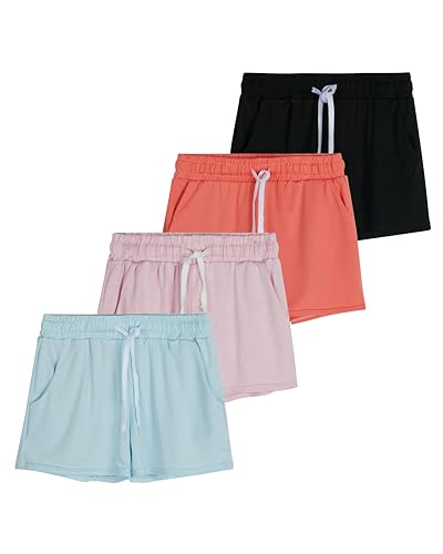 4 Pack: Girls Active Athletic Performance Quick Dry Fit Short Running Sports Shorts Soccer Tennis Summer Basketball Lounge Casual Sleep Bottoms Gym Workout Pockets Drawstring Dolphin- ST 4,XL (16)