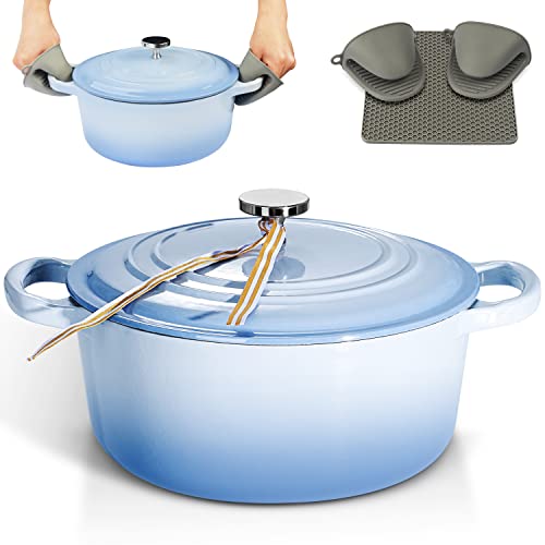 4.5 Quart Enamel Cast Iron Dutch Oven with Loop Handles, Covered Dutch Oven, Enamel Stockpot with Lid, Blue