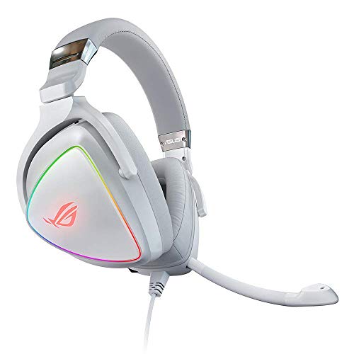 ASUS RGB Gaming Wired On Ear Headset ROG Delta with Detachable Mic, Hi-Res ESS Quad-DAC, Circular RBG Lighting Effect, USB-C Connector for Pcs, Consoles, and Mobile Gaming (White)