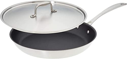American Kitchen - 12 inch Premium Nonstick Skillet & Frying Pan, Stainless Steel, Durable Coating, PFOA-Free, with Cover, Made In America