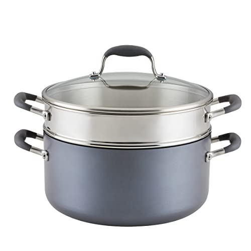 Anolon Advanced Home Hard-Anodized Nonstick Wide Stock Pot/Stockpot with Multi-Function Insert, 8.5-Quart, Moonstone