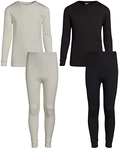 Arctic Hero Boys 2-Pack Thermal Underwear Top and Pant Set - Black/ Ecru - 7