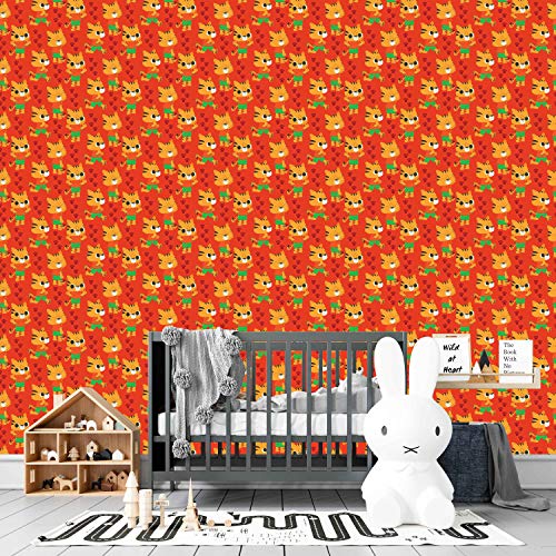 Avikalp Self-Adhesive ARW0081 Orange Black Tigers Green Cloths Paw Signs Red HD Wall Sticker for Kids Room(60cm x 609cm)