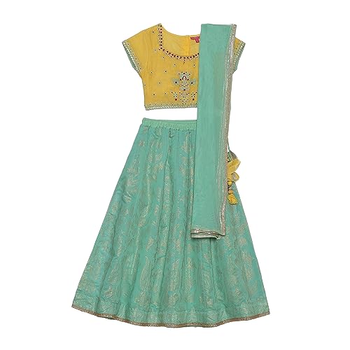 BIBA Girls Girl's Cotton Lehenga Set (KW4224SS23YEL_Yellow_15)