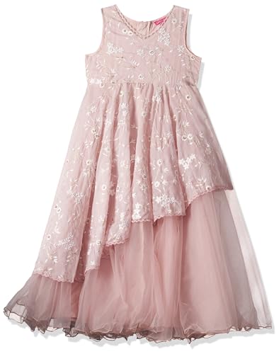 BIBA Girls Girl's Silk Fit and Flare Knee-Length Dress (KW4348_Onion Pink