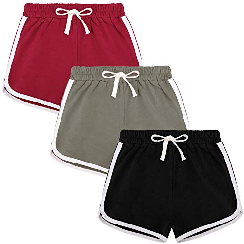 BOOPH 3Pc Girls Athletic Shorts Active Running Dolphin Shorts 12-14 Years Red Gray Black