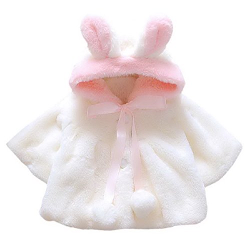 Baby Girl Kids Cute Hooded Coat Winter Soft Warm Outerwear Overcoat Garments for 1-2 Years Old White