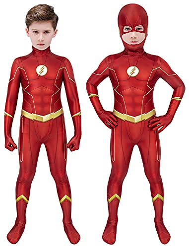 Bailu Spandex Halloween Kid'S Superhero Flash Costume Cosplay Toddler Suit Zentai Onesie Outfit Bodysuit Jumpsuit For Boys 7-8T, Red