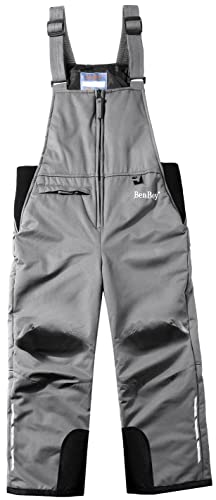 BenBoy Kids Snow Ski Bib Pants Winter Waterproof Windproof Ripstop Warm Insulated Snowboard Overalls Boys Girls, Darkgrey, Medium