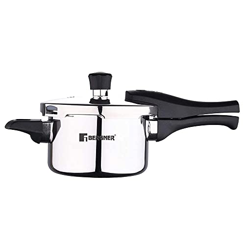 Bergner Argent Elements Triply 1.5 L Pressure Cooker with 3 Safety System and Pressure Indicator, Steam Safety lock Handle>Gasket Pressure Release>Safety Valve, Ideal for Singles/ Baby Food, Cook Rice/Vegetables/Stews/Curry/Meat, 5 Year Warranty