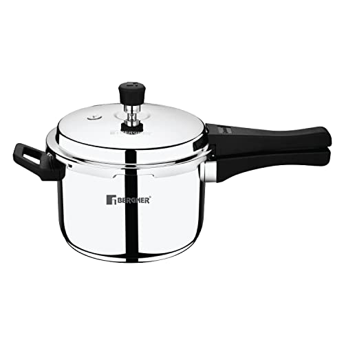 Bergner Sorrento Stainless Steel Pressure Cooker with Outer Lid, 5 Litres, Triply Base, Heavy Bottom, Induction Base, Gas Ready, Silver