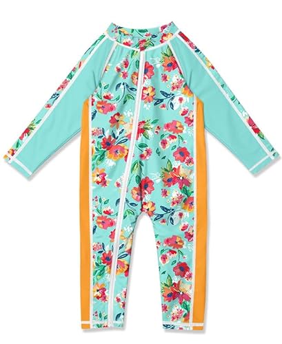 BesserBay Floral One Piece Rash Guard Sun Protection Full Zip Swimsuit for Baby Girls 12-18 Months