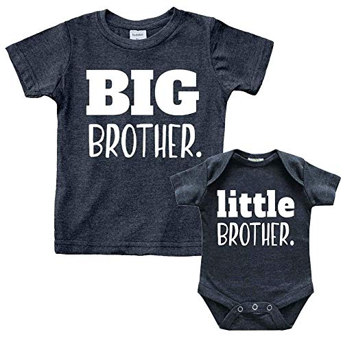 Big Brother Little Brother Shirts Matching Outfits Sibling Gifts Baby Set, Charcoal Black, Kids (2T) / Baby (NB)