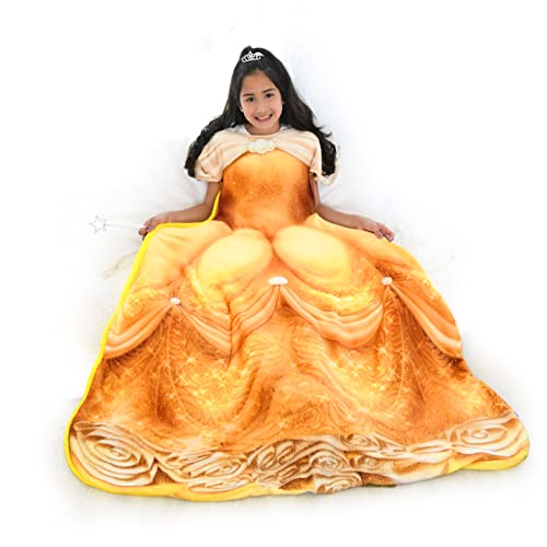 Blankie Tails Disney Beauty and The Beast Princess Belle Dress Wearable Blanket Super Soft-Double Sided Minky Fleece for Kids- Climb Inside This Cozy Princess Dress Blanket