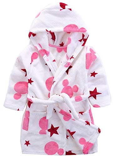 Boys & Girls Bathrobes, Plush Soft Coral Fleece Animal Hooded Sleepwear for Kids Star 4T