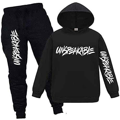 Boys Hoodies Kids Clothes Set Pullover Tracksuit Jogging Girls Sweatshirts Set 2 Pieces, Black, 7-8 Years