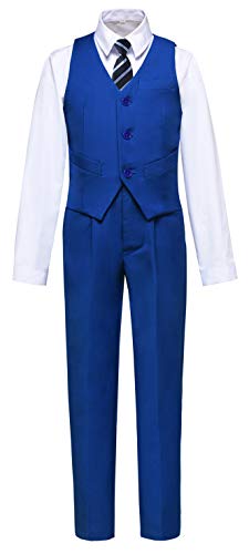 Boys Suits Slim Fit Dress Clothes Outfits for Wedding Vest and Pants Set Royal Blue Size 12